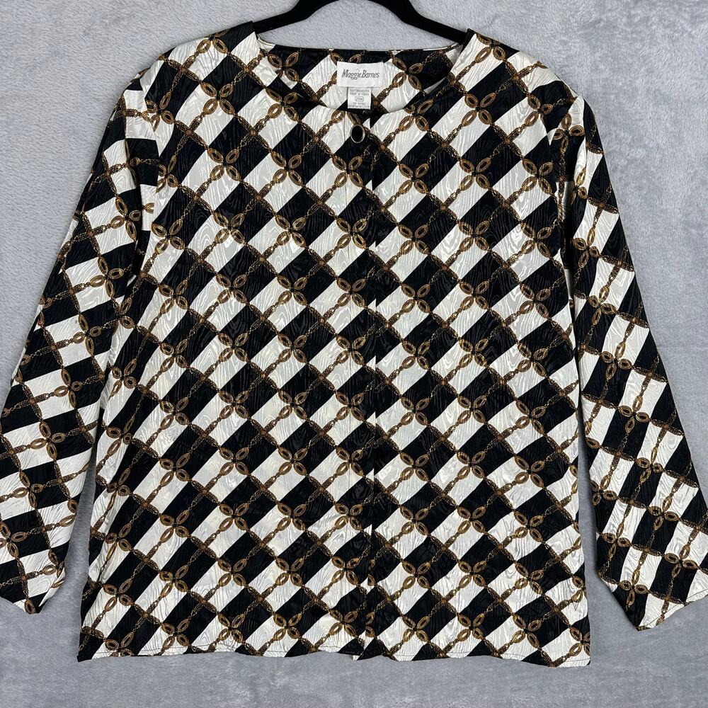 Vtg 90s Maggie Barnes 20W Baroque Gold Chain Checkered Satin Top Plus Size